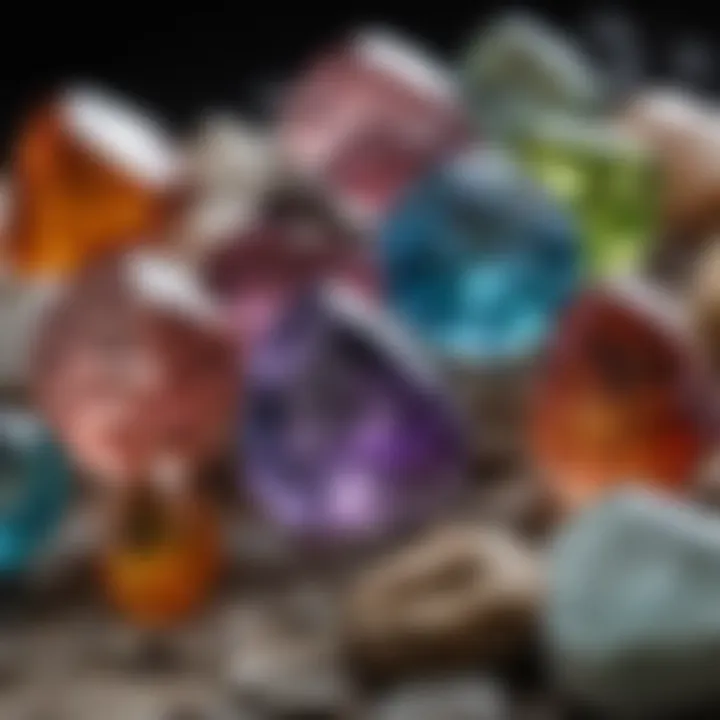 A close-up of various gemstones showcasing their colors and textures