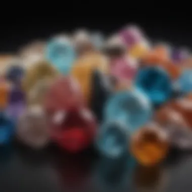 Collection of Vibrant Gemstones A variety of colorful gemstones displayed on a black velvet surface