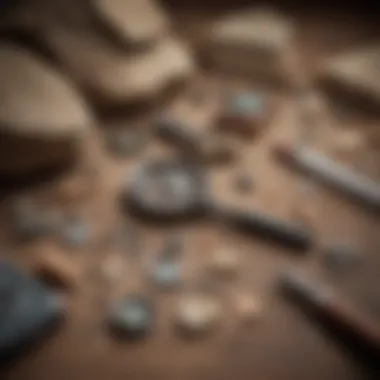 Essential Tools for Mineral Identification A set of geological tools including a magnifying glass and a hardness kit
