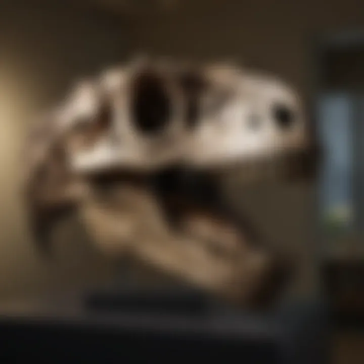 Artistic representation of an Allosaurus skull in a collector's showcase