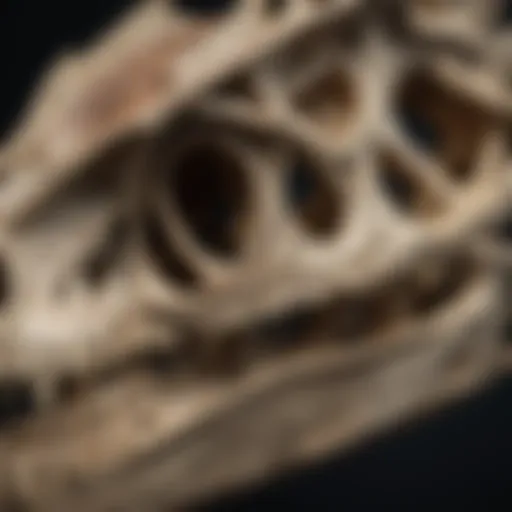 Detailed view of the Allosaurus skull replica showcasing its intricate features