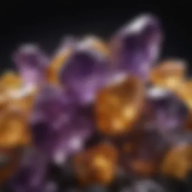 Amethyst and Citrine Harmony An elegant arrangement of amethyst and citrine crystals, highlighting their rich hues.