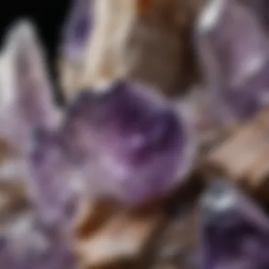 Close-up view of amethyst rock crystal showcasing its rich color and unique formations.