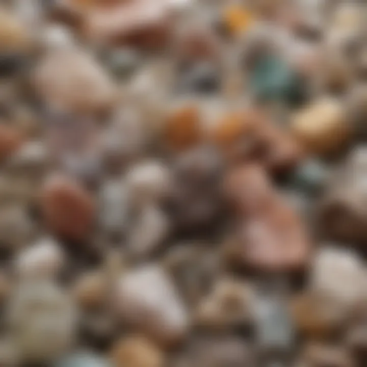 Display of various types of Arizona quartz in a mineral collection.