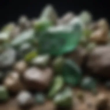 Artistic Display of Green Rock Mineral Collection Collection of different types of green rock minerals displayed artistically
