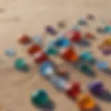 A close-up view of colorful beach gemstones scattered on sand