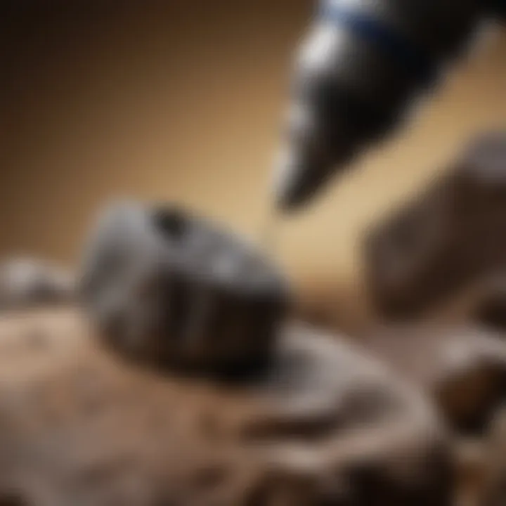 Close-up of a Dremel bit in action polishing a rock