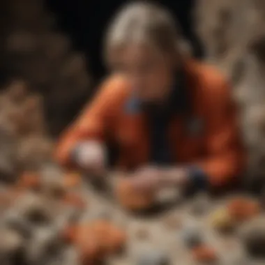 A dedicated collector examining fossilized coral specimens for their geological features