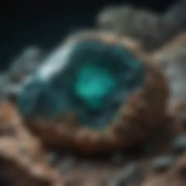 Natural geological formation of chrysocolla in its mineral habitat, highlighting its unique texture