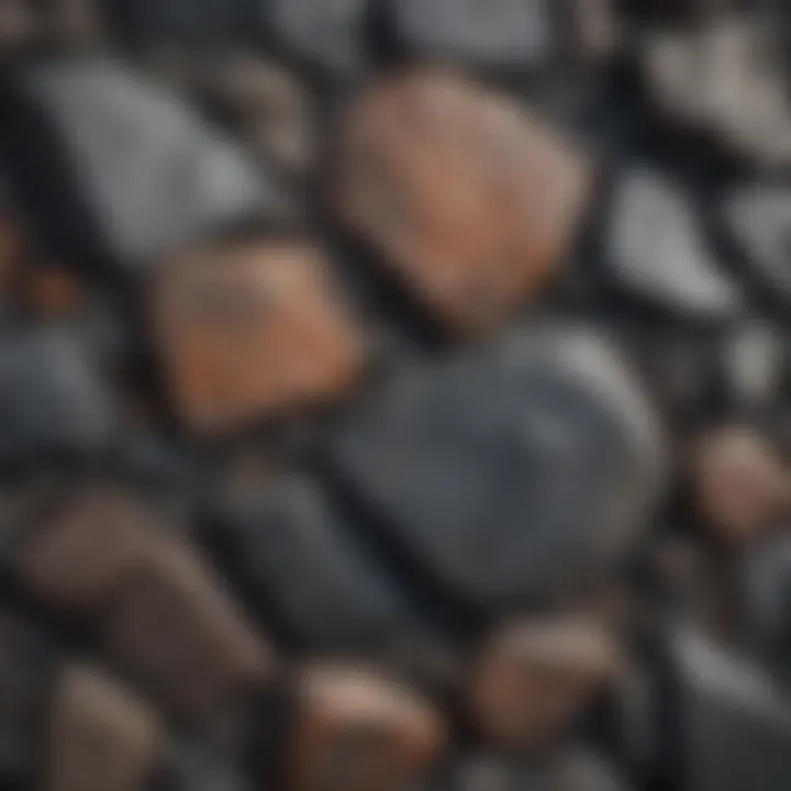 A close-up view of basalt rock showcasing its texture and color variations.