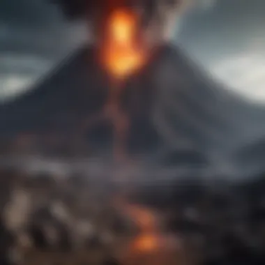 A scenic landscape featuring a volcanic eruption, highlighting the dynamic nature of volcanic activity.