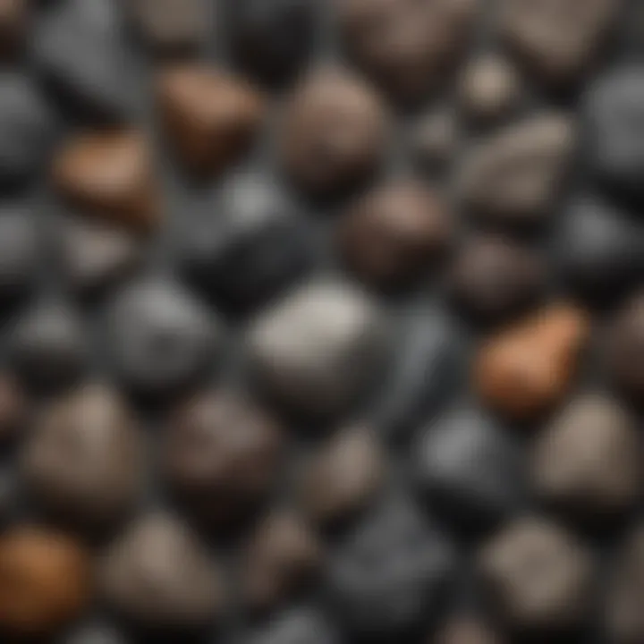 A close-up view of various types of meteorites laid out for comparison