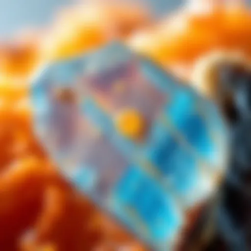 Close-up view of a vibrant wulfenite crystal showcasing its unique coloration and transparency.