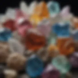 A close-up view of various crystal types showcasing their unique colors and formations.