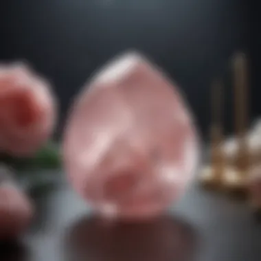 Illustration of proper care techniques for rose quartz, including cleaning and storage tips