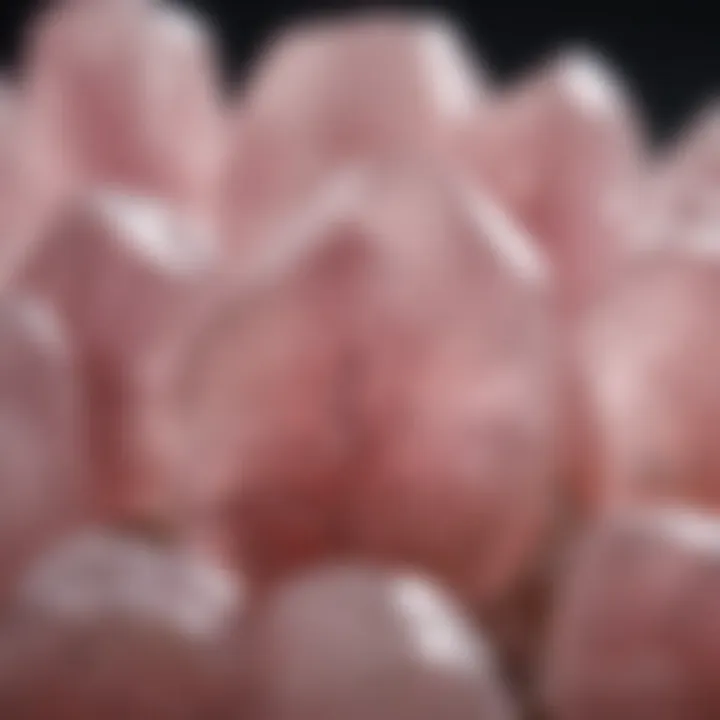 Close-up of authentic rose quartz displaying its natural inclusions and color variations