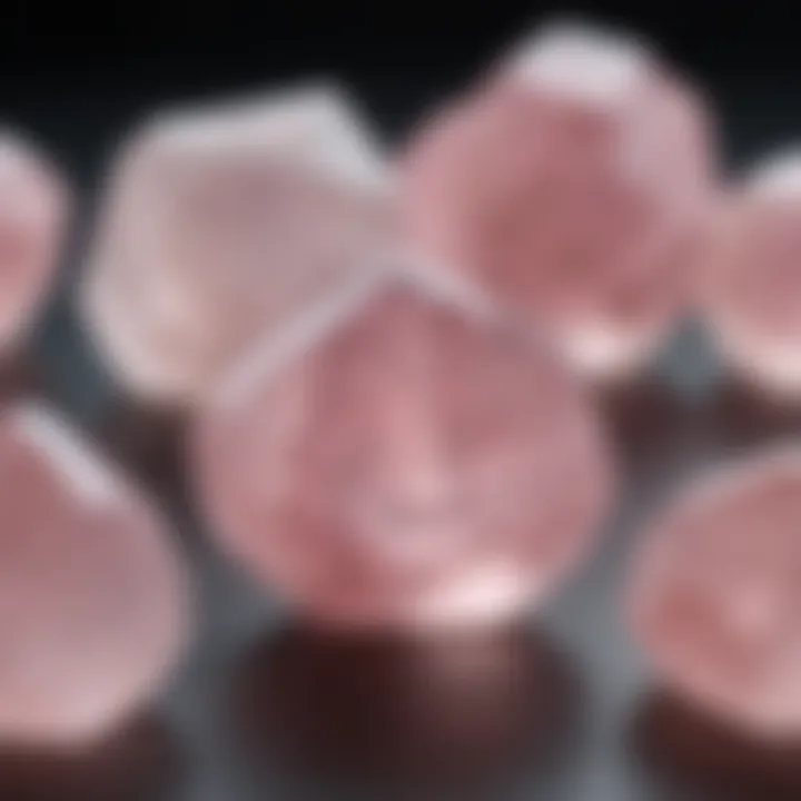 Comparison image showing real rose quartz next to common imitations like glass and dyed quartz