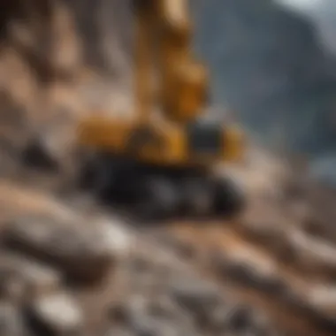 Drilling Rig Operating in Challenging Conditions Drilling rig in action on rocky terrain
