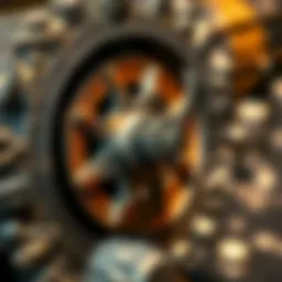 Close-up of a drum rotary rock tumbler showcasing its rugged exterior and rotating mechanism.