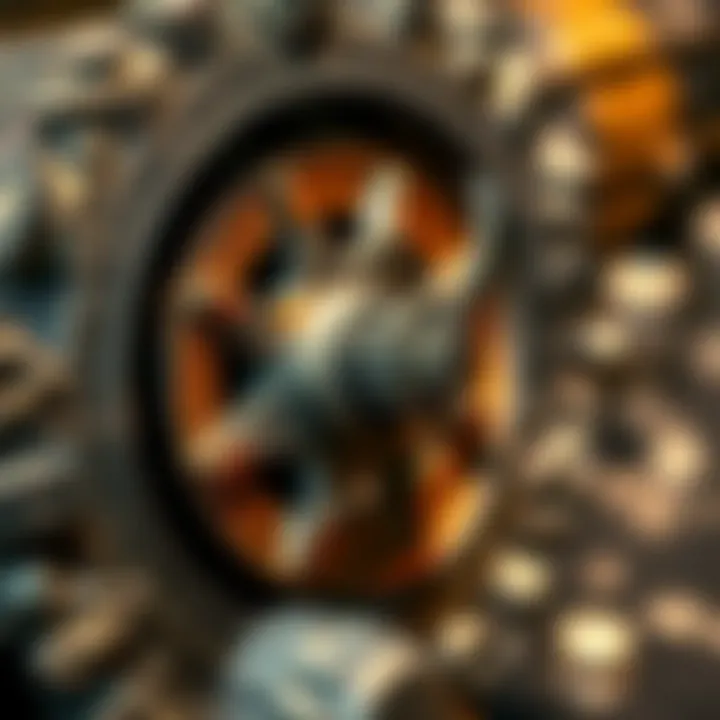 Close-up of a drum rotary rock tumbler showcasing its rugged exterior and rotating mechanism.