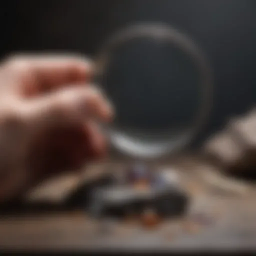 Magnifying glass inspecting a gemstone