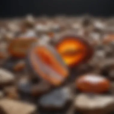 Agate Stones in Nature A geological setting featuring agate stones in their natural habitat, illustrating their formation process