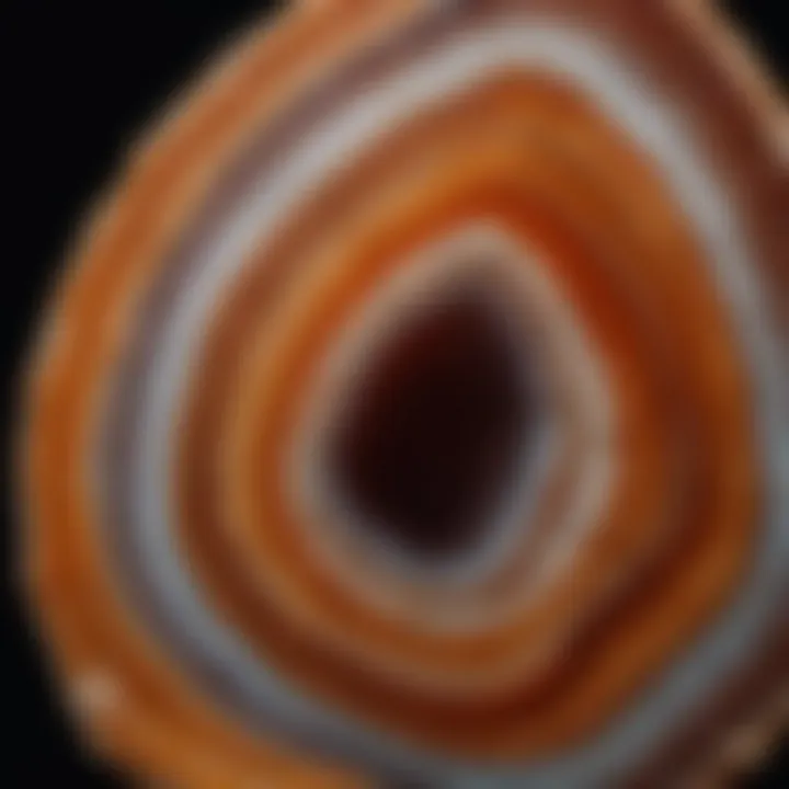 An artistic presentation of a polished agate slice, revealing its unique inner patterns and translucence