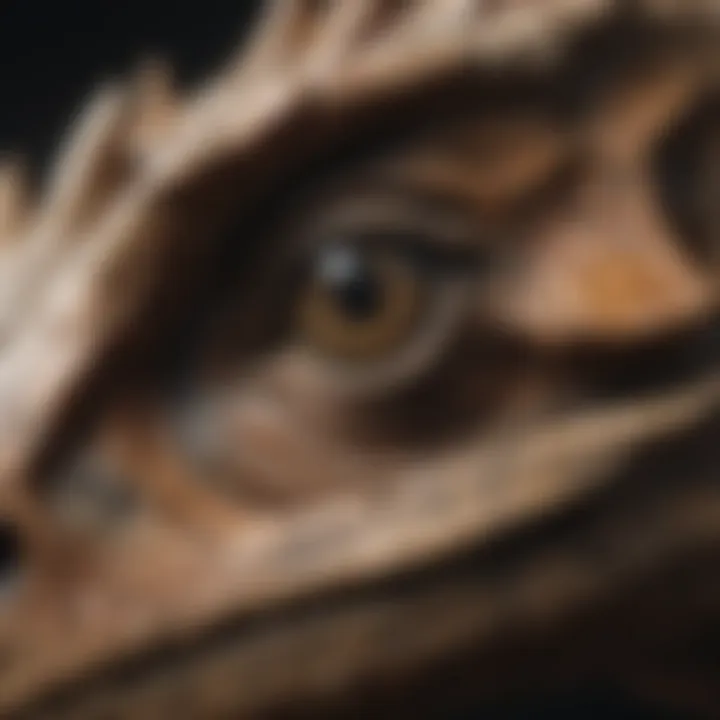 A close-up view of a dinosaur fossil highlighting its intricate features