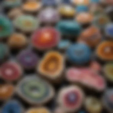 A vibrant array of different types of Amazon geodes displayed artistically