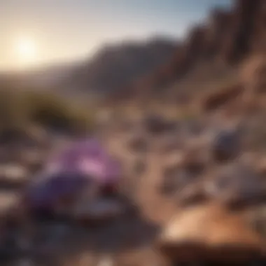 A panoramic view of Arizona's rugged landscape featuring amethyst deposits