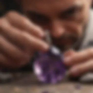 Artisan carefully polishing an amethyst gemstone for jewelry making