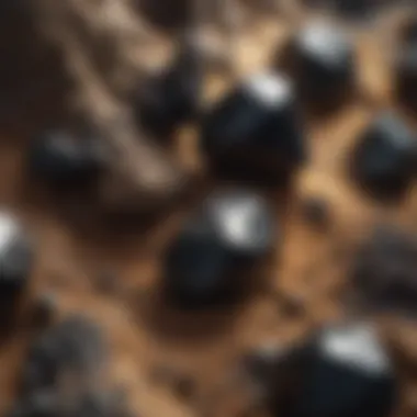 Natural Habitat of Black Crystals with Brown Lines Geological formation of black crystals revealing their natural habitat