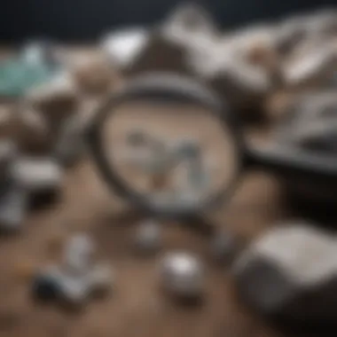 Collector's Toolkit for Crystals A collector's toolkit featuring tools and magnifying glasses for examining crystal rocks.