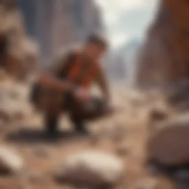 A geologist examining rock formations in a natural setting, highlighting the study of crystal geology.