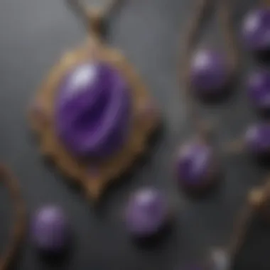 Charoite in Jewelry - Timeless Elegance Captured Charoite cabochons set in elegant jewelry pieces, illustrating their appeal in adornments.