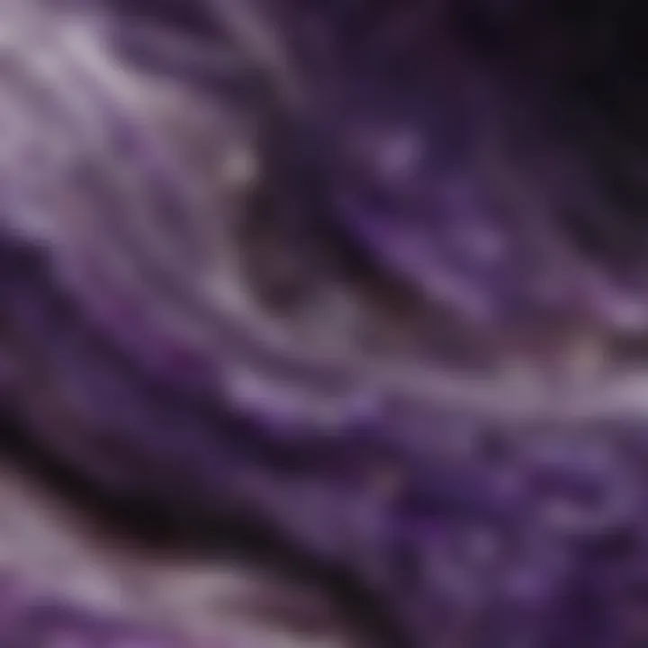 A close-up view of charoite showcasing its vibrant purple hues and unique swirling patterns