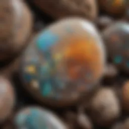 A close-up of rough common opal showcasing its unique color patterns and textures