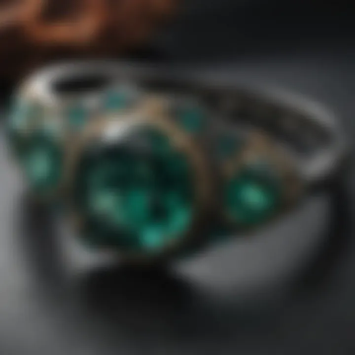 A beautifully crafted piece of jewelry featuring dark green crystals