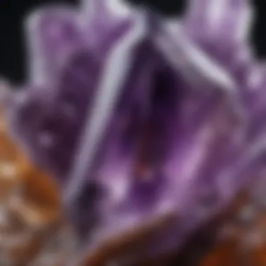 Natural Amethyst Crystal Detail A stunning close-up of a natural amethyst crystal showcasing its rich purple hues and intricate facets.