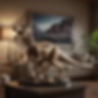 Dinosaur Fossil Decor in Modern Aesthetics Elegant display of dinosaur fossil decor in a modern living room