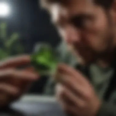 Collector examining Moldavite specimen