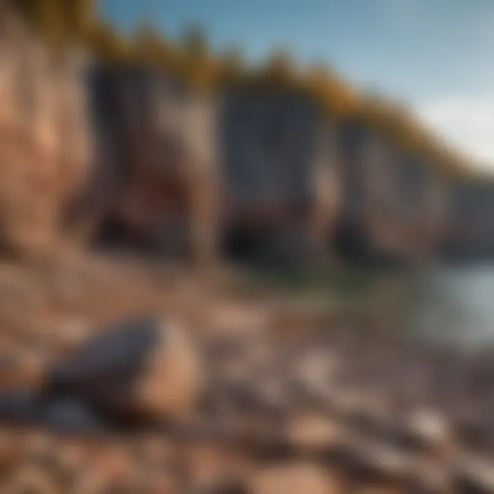 A panoramic landscape showcasing the diverse rock layers and geological features surrounding Lake Superior.