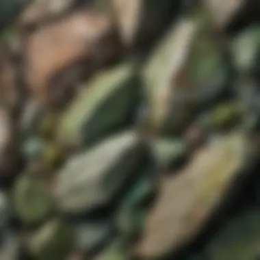 Intricate Textures of Michigan's Green Rocks Close-up of green rock formation in Michigan showcasing mineral textures
