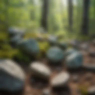 Hobbyist collecting green rocks in a Michigan forest