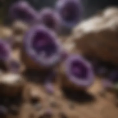 Amethyst Geodes in Their Natural Habitat Natural landscape featuring amethyst geodes in their mining location