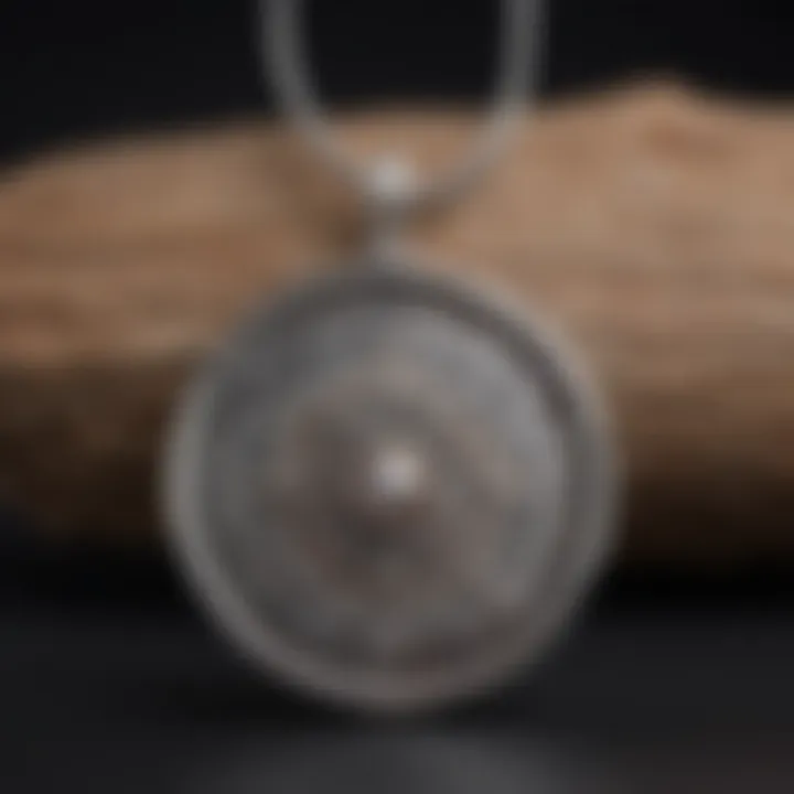 A close-up view of a fossil pendant necklace showcasing intricate details