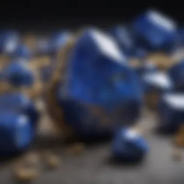 Lapis Lazuli Close-Up Close-up view of lapis gemstone showcasing its rich blue color and golden pyrite flecks.