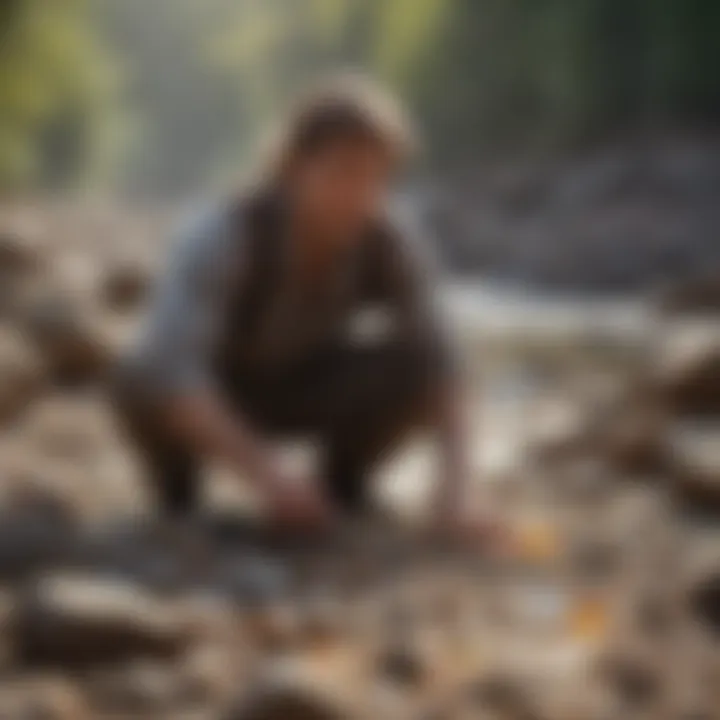 An enthusiastic individual sifting for gems in a riverbed