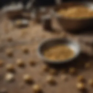 An array of gold nuggets and panning equipment used for gold hunting.