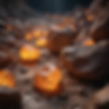 Geological Formation of Glow Stones A geological setting featuring natural glow stones embedded in rock formations, illustrating their origins.